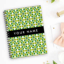 Caderno Espiral Padrão de Folhas, Folhas Verdes, Seu Nome