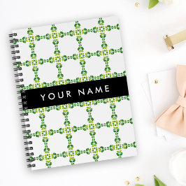 Caderno Espiral Padrão de Folhas, Folhas Verdes, Seu Nome