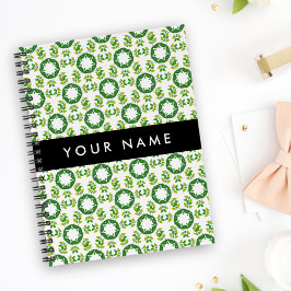 Caderno Espiral Padrão de Folhas, Folhas Verdes, Seu Nome