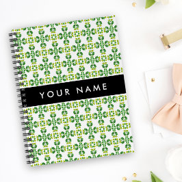 Caderno Espiral Padrão de Folhas, Folhas Verdes, Seu Nome