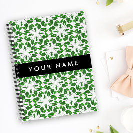 Caderno Espiral Padrão de Folhas, Folhas Verdes, Seu Nome