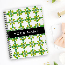 Caderno Espiral Padrão de Folhas, Folhas Verdes, Seu Nome