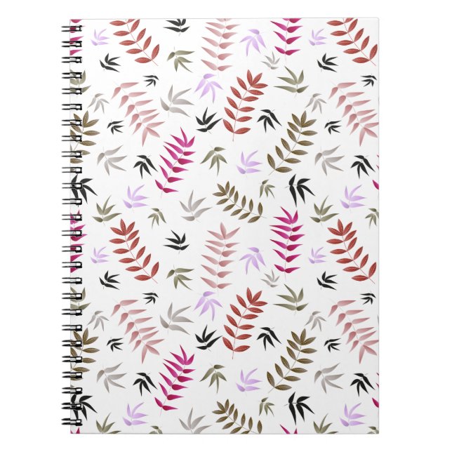 Caderno Espiral Padrão de folhas na moda vermelho e rosa moderno (Frente)