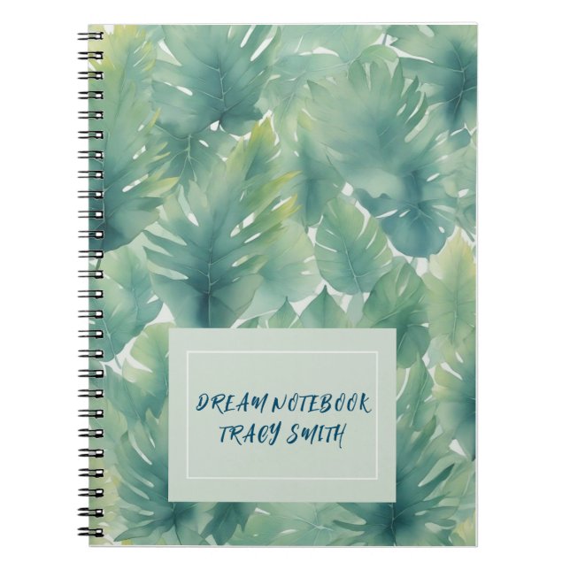 Caderno Espiral Padrão de Folhas Tropicais de Aquarela (Frente)