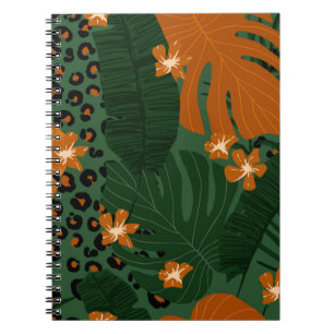 Caderno Espiral Padrão de Folhas Tropicais do Leopardo Exótico