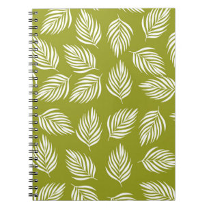 Caderno Espiral Padrão de Folhas Verde Lima Decorativas