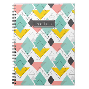 Caderno Espiral Padrão de Forma Colorida do Abstrato Retroativo 90