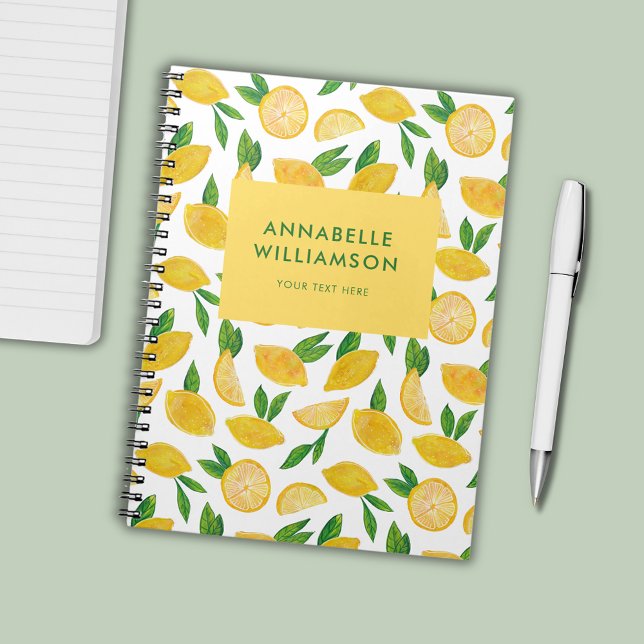Caderno Espiral Padrão de fruta de citrinos de Verão com limão (Citrus lemon summer fruit personalized basic notebook)