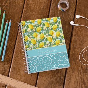Caderno Espiral Padrão de Fruta de limão mediterrânico