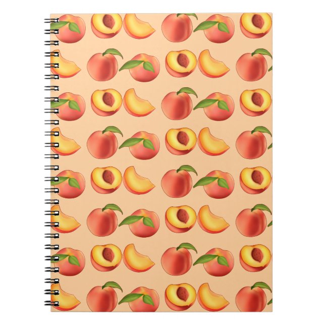 Caderno Espiral Padrão de Fruta de Pêssego (Frente)
