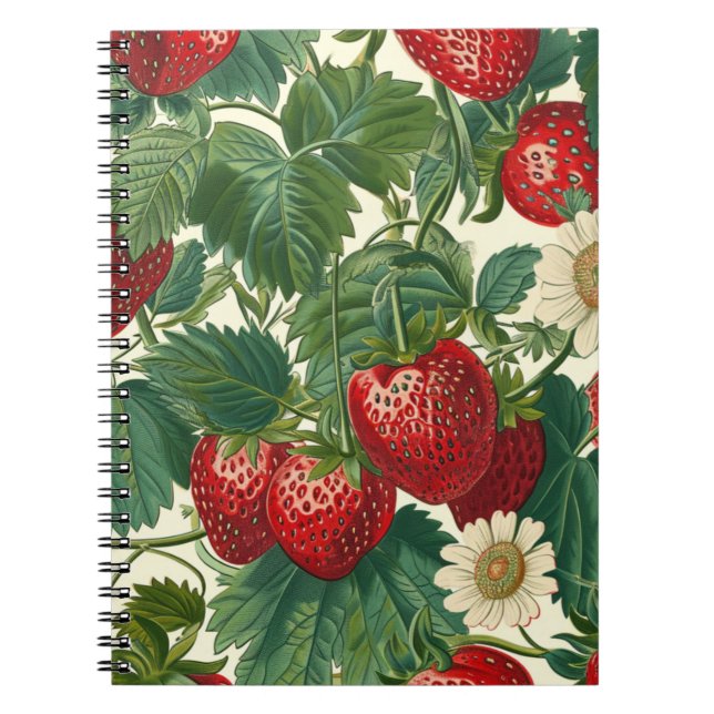 Caderno Espiral Padrão de Fruta Morango  (Frente)