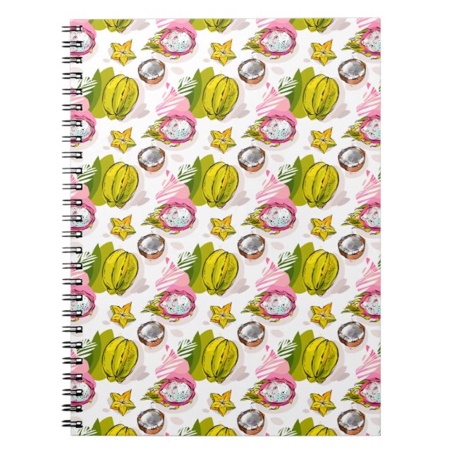 Caderno Espiral Padrão de Fruta texturizada de mão livre (Frente)