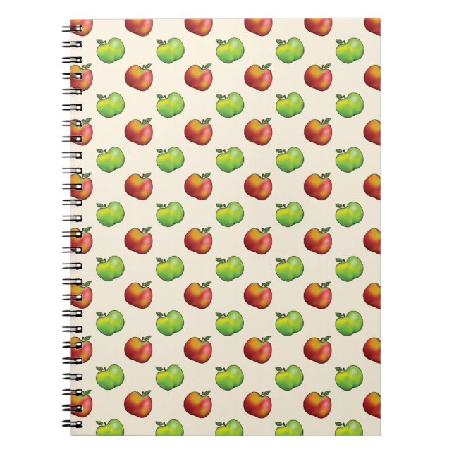 Caderno Espiral Padrão De Frutas De Maçã Vermelha E Verde (Frente)