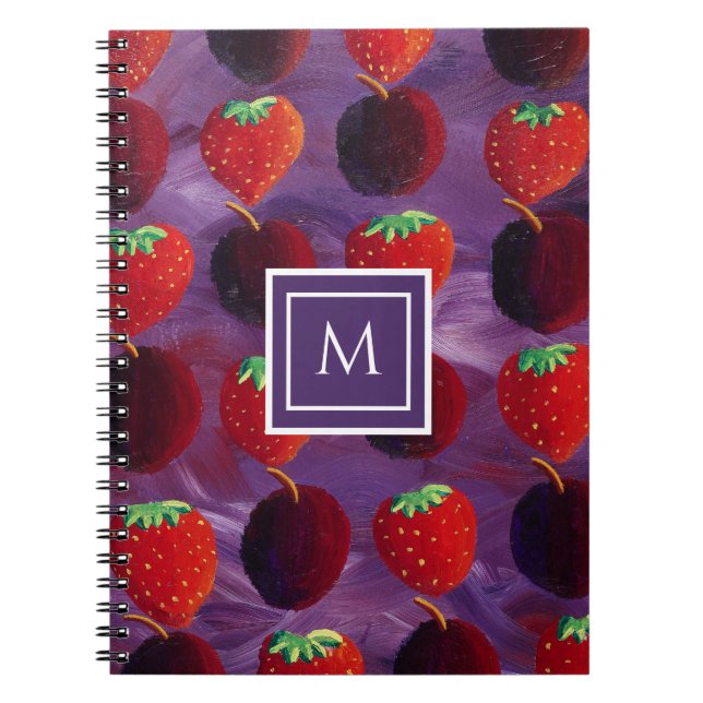 Caderno Espiral Padrão de Frutas de Verão de Monograma Inicial Mod (Frente)