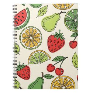 Caderno Espiral Padrão de Frutas Frescas e Divertidas