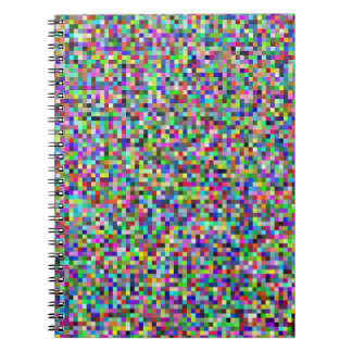 Caderno Espiral Padrão de Fundo de Quadrados de Pixel Coloridos