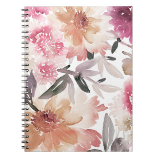 Caderno Espiral Padrão de fundo floral de aquarelas,flor,arte,flo