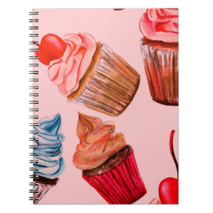 Caderno Espiral Padrão de fundo uniforme dos cupcakes de aquarelas