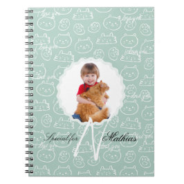 Caderno Espiral Padrão de Gato Monograma Personalizado com a Foto 