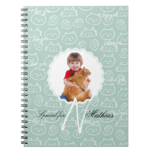 Caderno Espiral Padrão de Gato Monograma Personalizado com a Foto