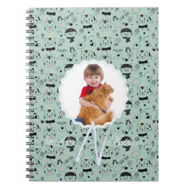 Caderno Espiral Padrão de Gato Monograma Personalizado com Foto do