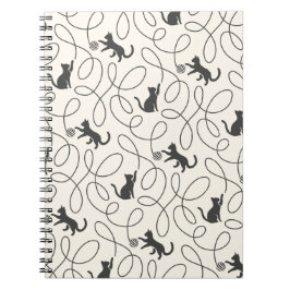 Caderno Espiral Padrão de Gato Preto Neutro e Bola de Linha