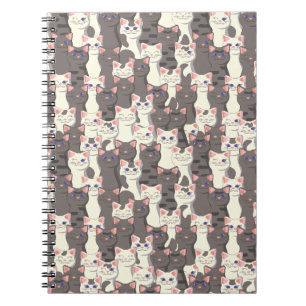 Caderno Espiral Padrão de gatos brancos e cinzas