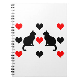 Caderno Espiral Padrão de gatos e corações