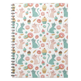 Caderno Espiral Padrão de Gatos Fofos & Cupcakes - Arte de Gatinho