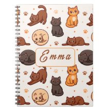 Padrão de Gatos Fofos Nome Monograma Personalizado