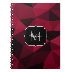 Caderno Espiral Padrão de geometria do preto vermelho magenta Mono