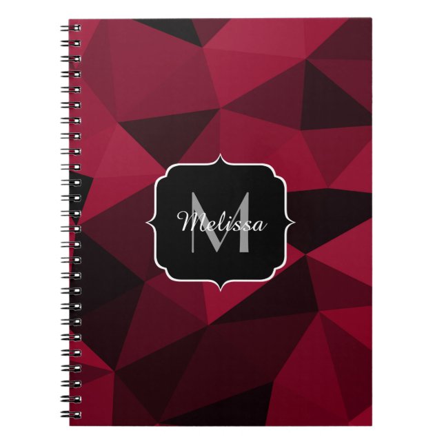 Caderno Espiral Padrão de geometria do preto vermelho magenta Mono (Frente)
