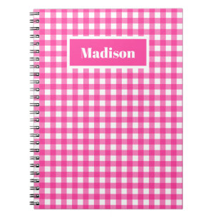 Caderno Espiral Padrão de Gingham de pré-disquete rosa quente
