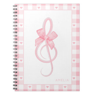 Caderno Espiral Padrão de Gingham do Arco de Limpa de Tremor Rosa 