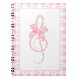 Caderno Espiral Padrão de Gingham do Arco de Limpa de Tremor Rosa