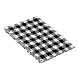 Caderno Espiral Padrão de Gingham Preto e Branco