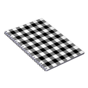 Caderno Espiral Padrão de Gingham Preto e Branco