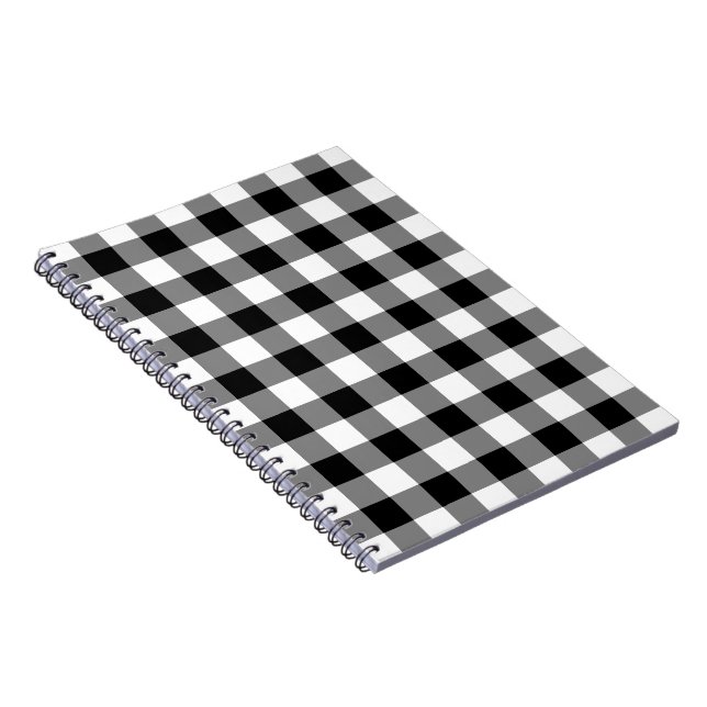 Caderno Espiral Padrão de Gingham Preto e Branco (Lado Direito)