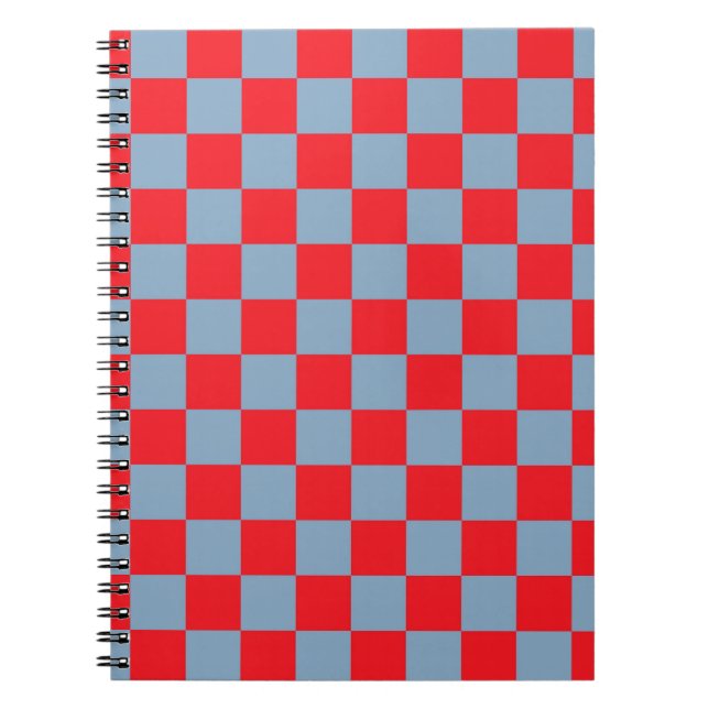 Caderno Espiral Padrão de Gingham Verificado com Azul Vermelho (Frente)