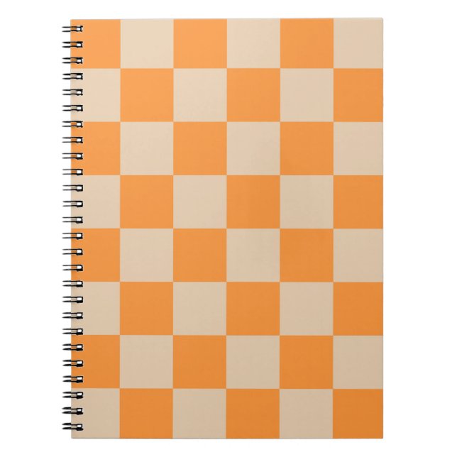 Caderno Espiral Padrão de Gingham Verificado por Laranja (Frente)