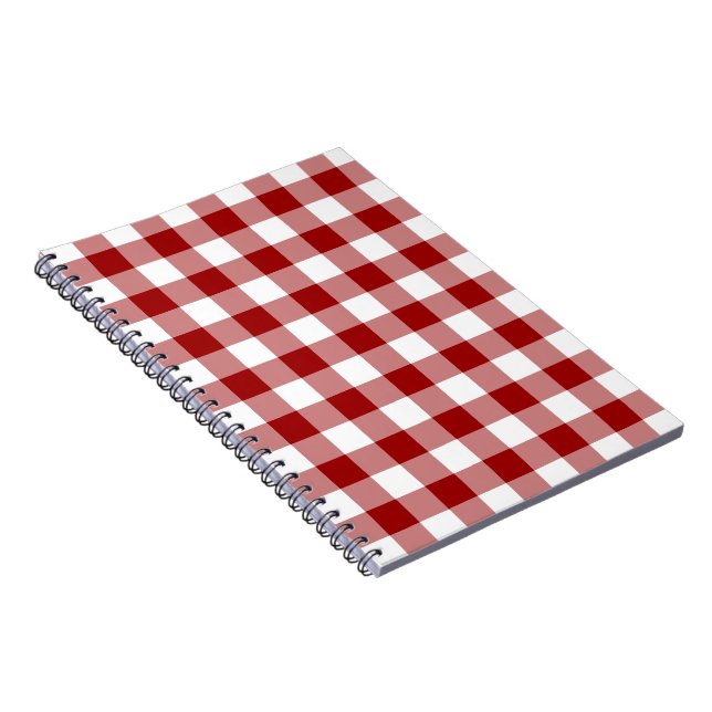 Caderno Espiral Padrão de Gingham Vermelho e Branco (Lado Direito)