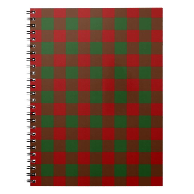 Caderno Espiral Padrão de Gingham Vermelho e Verde (Frente)