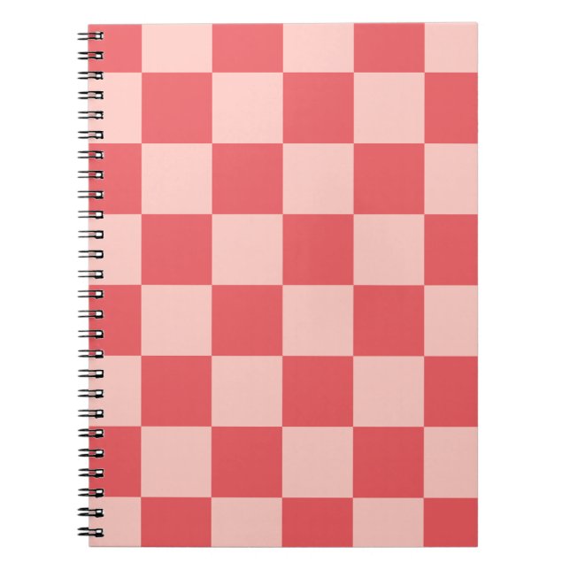 Caderno Espiral Padrão de Gingham Vermelhos Rosa Verificado (Frente)