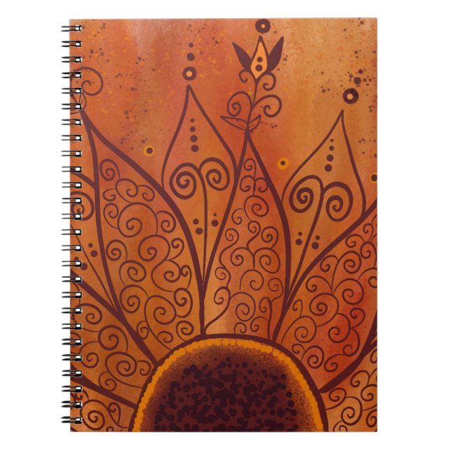 Caderno Espiral Padrão de girassol abstrato (Frente)