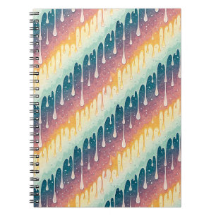 Caderno Espiral Padrão de Gotejamento de Arco-Íris Abstrato Colori