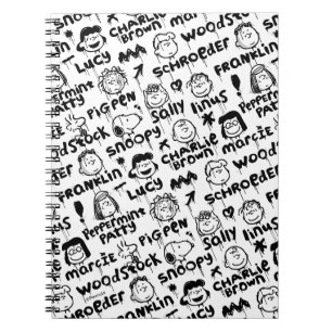 Caderno Espiral Padrão de Grafite de Caracteres de Pêssego