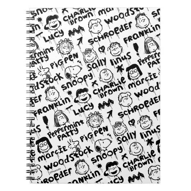 Caderno Espiral Padrão de Grafite de Caracteres de Pêssego (Frente)