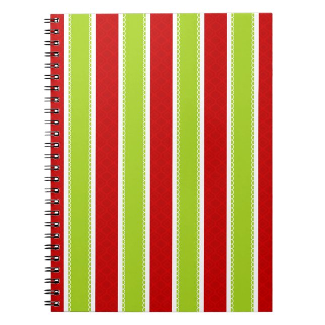 Caderno Espiral Padrão de Greve Vermelha e Verde Natal (Frente)