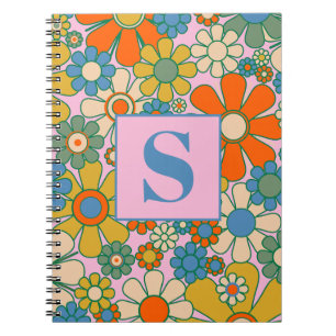 Caderno Espiral Padrão de Groovy Floral 60s 70s