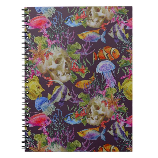 Caderno Espiral Padrão de Grunge da Vida Marítima (Frente)
